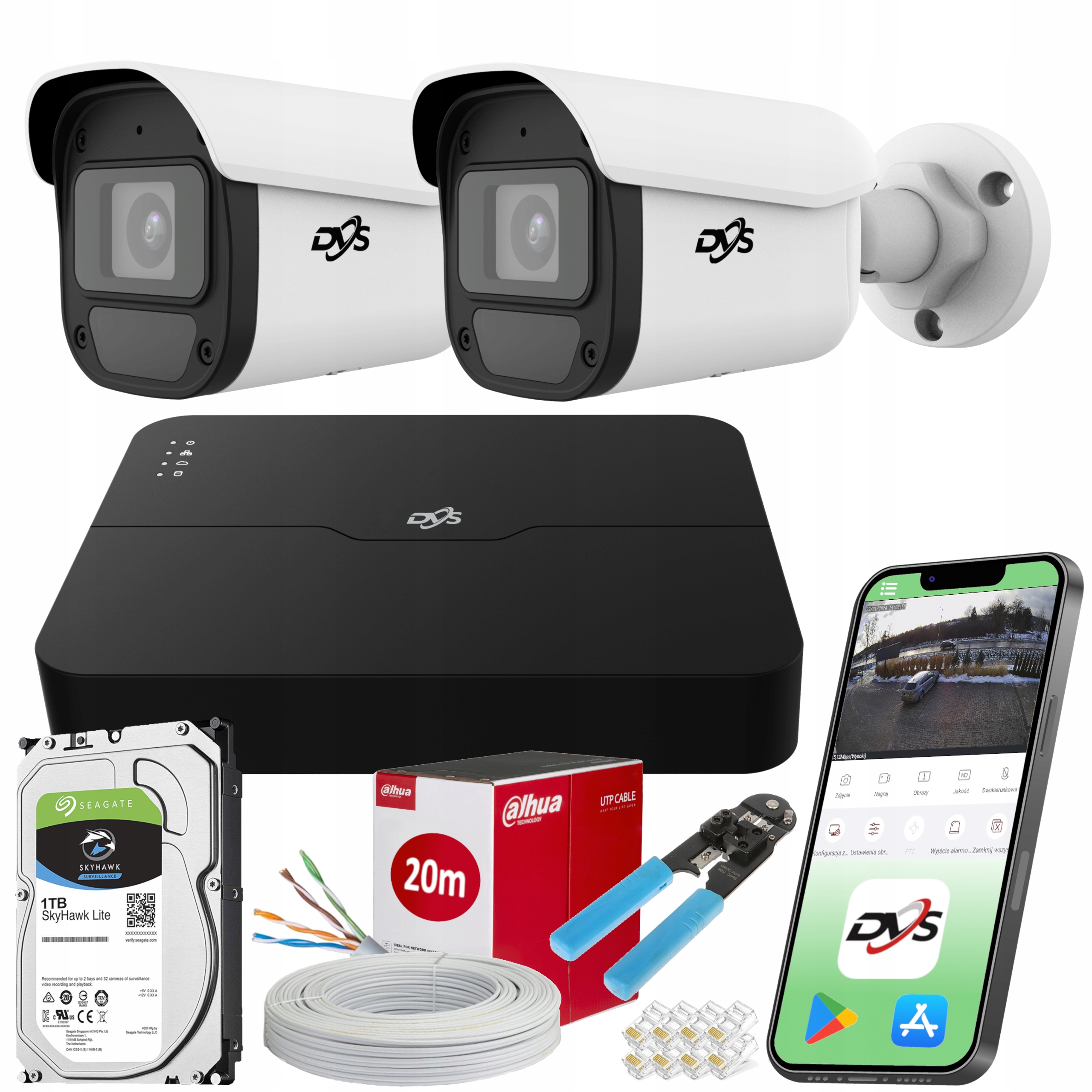 ZESTAW KAMER IP DO DOMU 5Mpx POE 2 KAMERY ZEWNĘTRZNE DVS DETEKCJA 1TB P2P