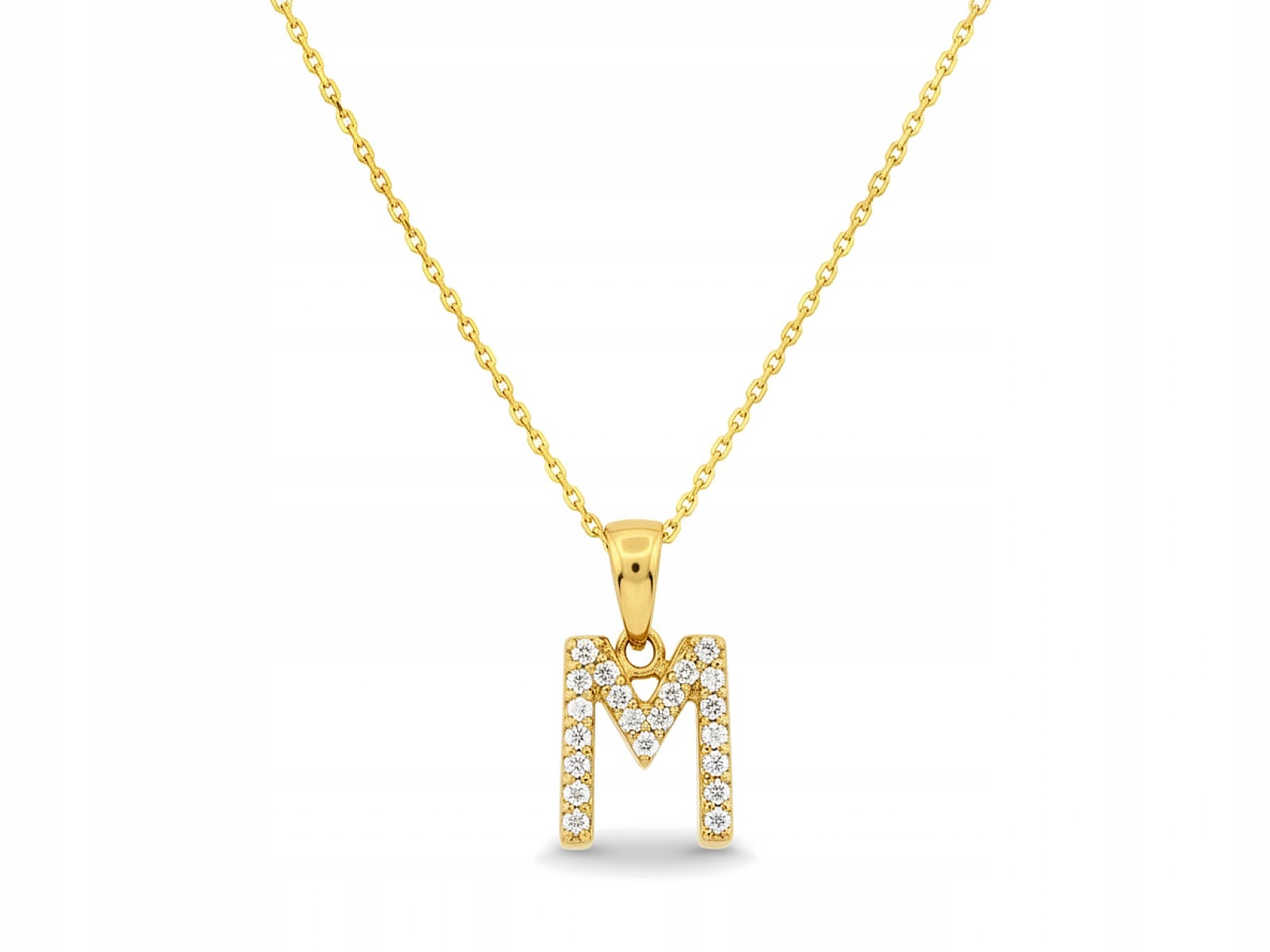 Dámský zlatý náhrdelník 585 písmeno M osázený brilianty 0,8 ct r45