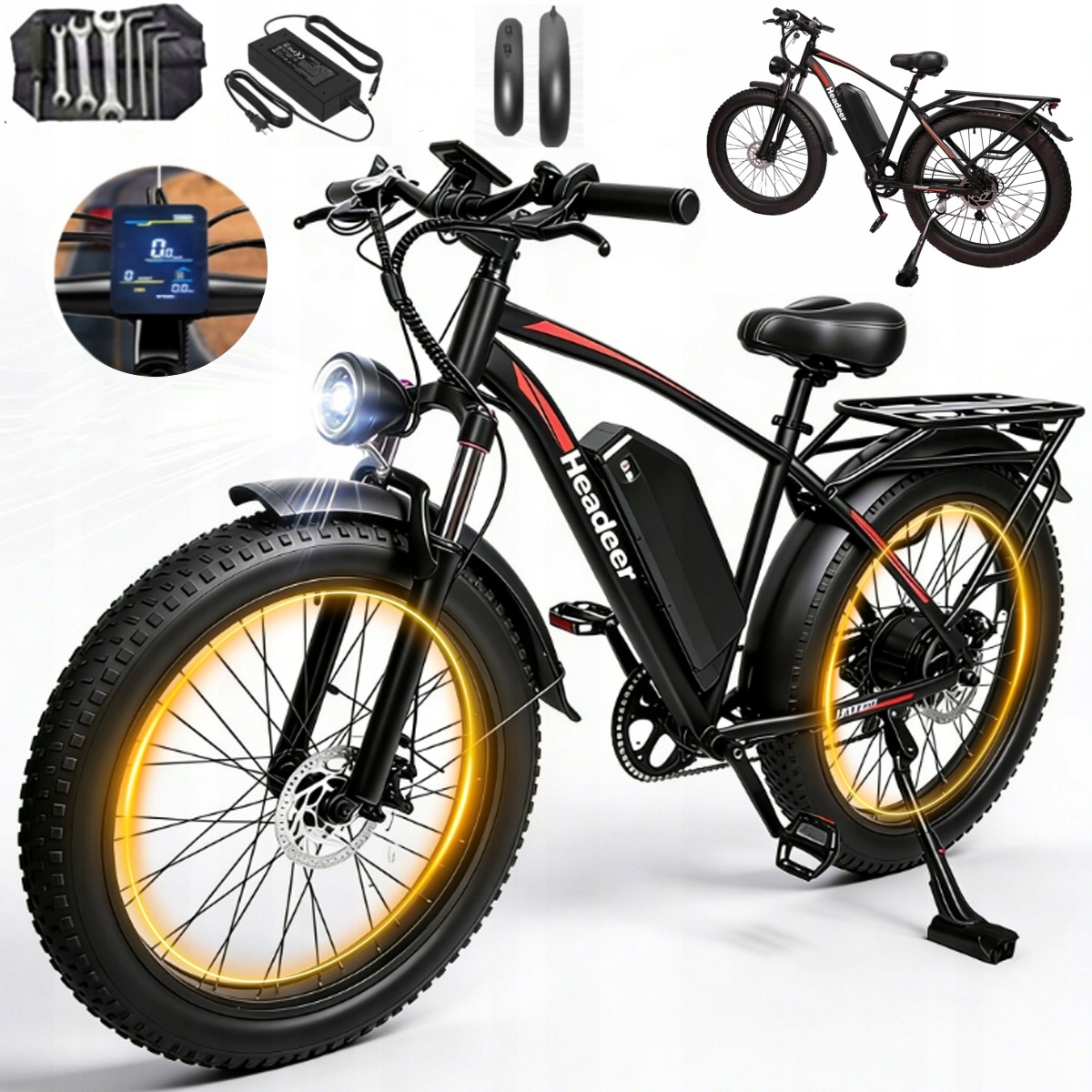 Elektrická vozidla Headeer BD2640 1000W 48V 21.6AH 45KM/H 80KM 26" 2026