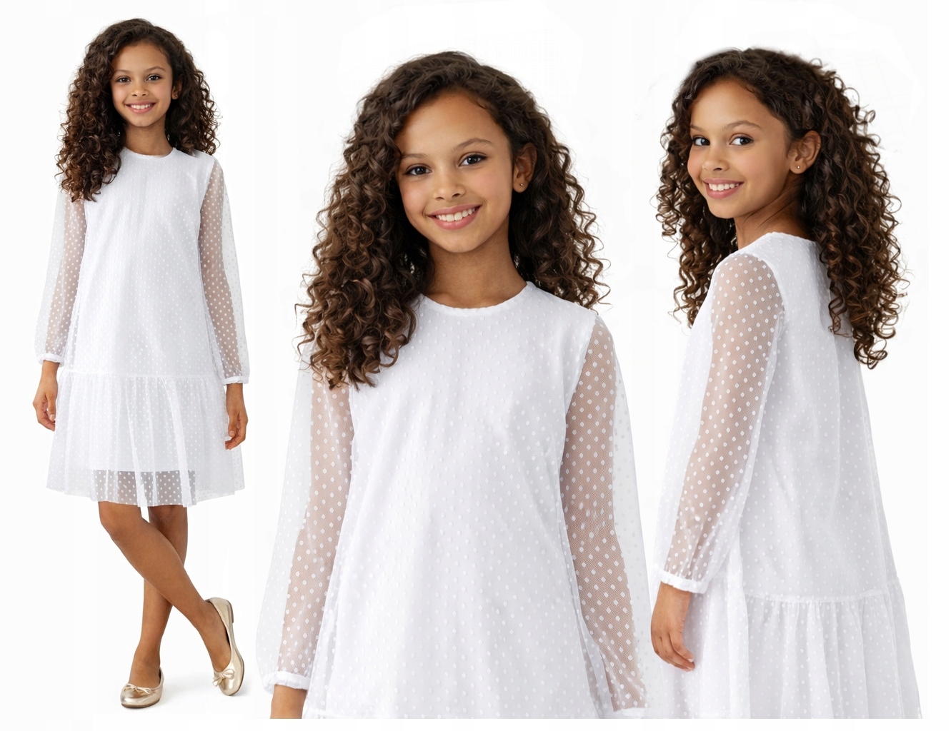 SUKIENKA komunia TIUL biała elegancka 128 KD966