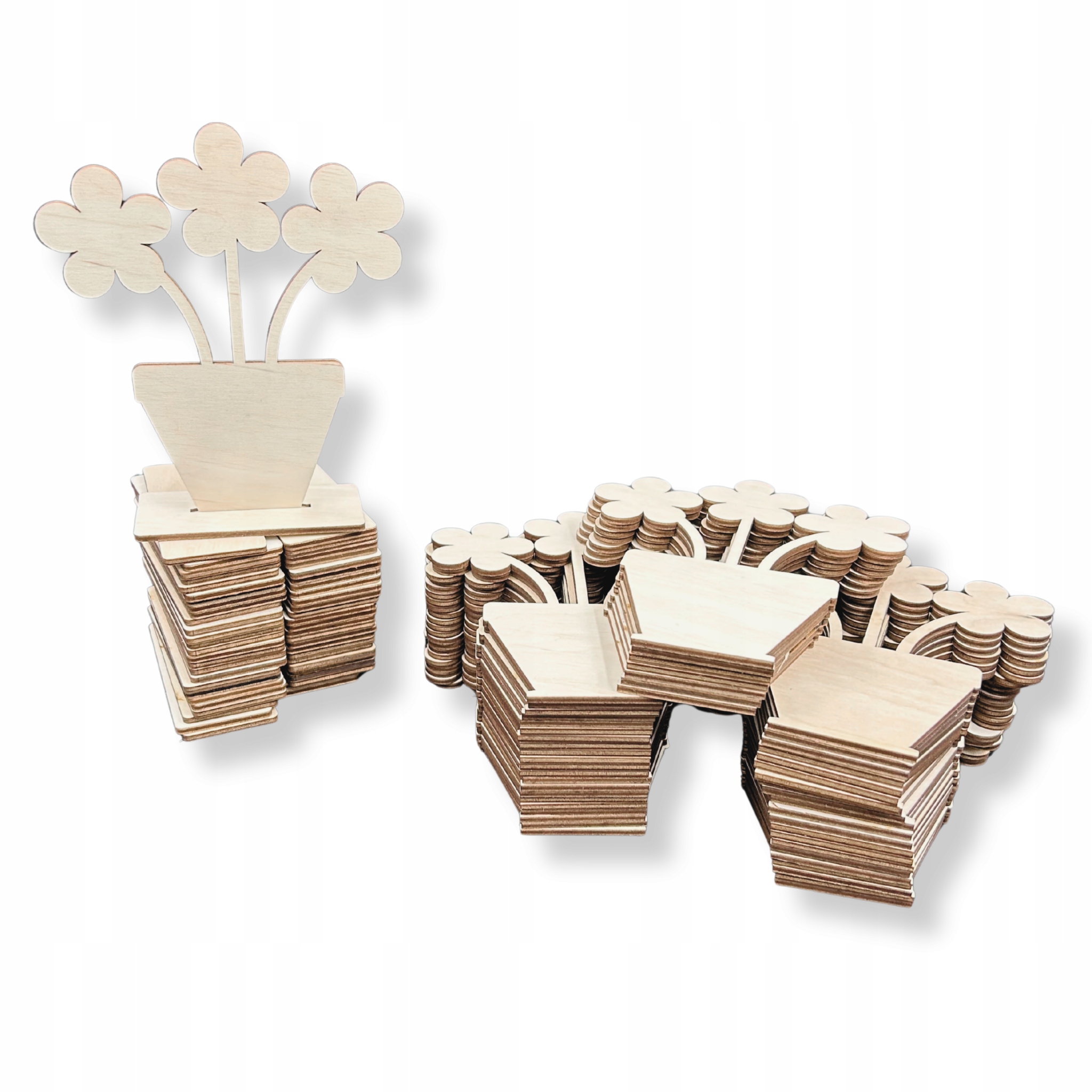 Dřevěná květina Sedmikráska prvosenka na podstavci, sada 50 ks