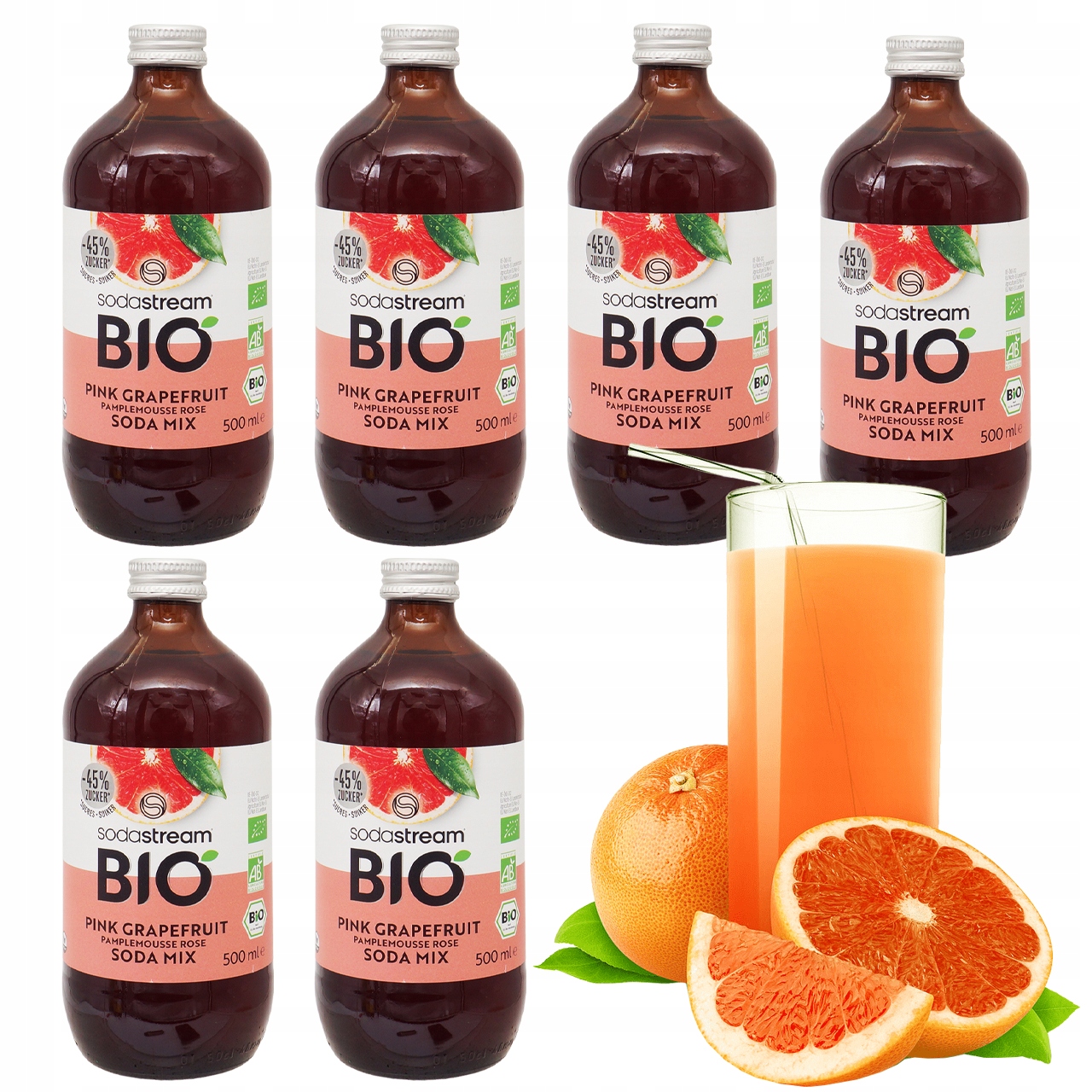 Levně 6 x Sodastream Bio Sirup Veganský Růžový Grapefruit 500 ml 45% Cukru