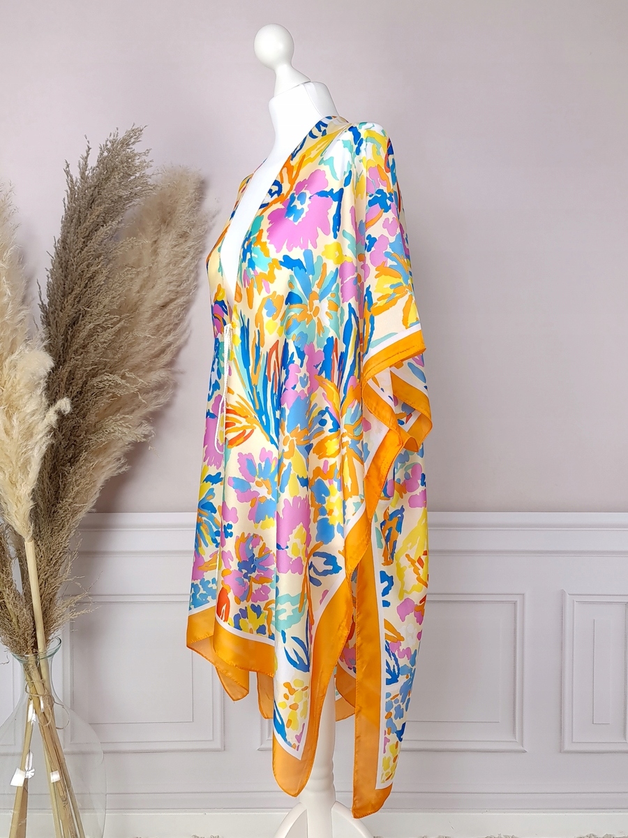 JEDWABNE PAREO CHUSTA TUNIKA PLAŻOWA BOHO KOLORY Kolor wielokolorowy