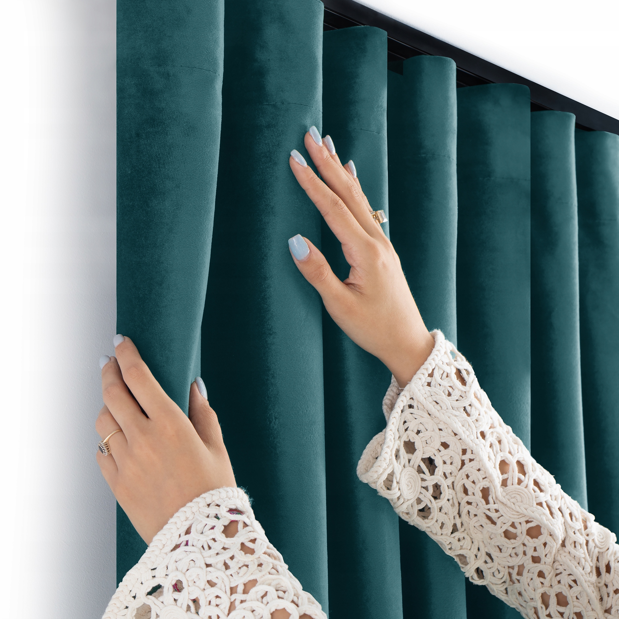 Filumi Záclona velvet velúrová Páska wave Tmavá Tyrkysová 265x175