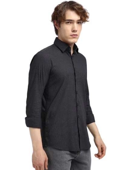 Calvin Klein Černá Košile Casual S Jemným Kostkovaným Vzorem, Dlouhý Rukáv 42 Xqc