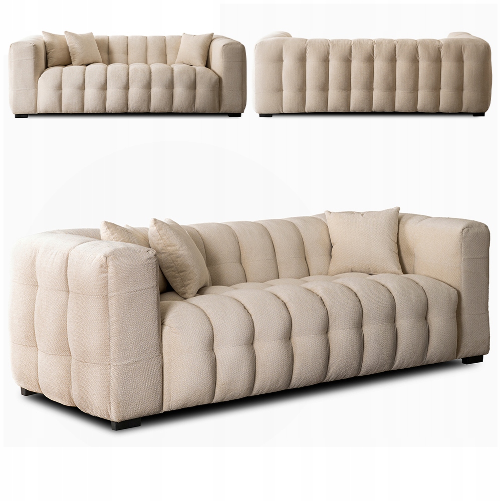 Třímístná prošívaná pohovka Glamour do obývacího pokoje Krémová Moderno 3S