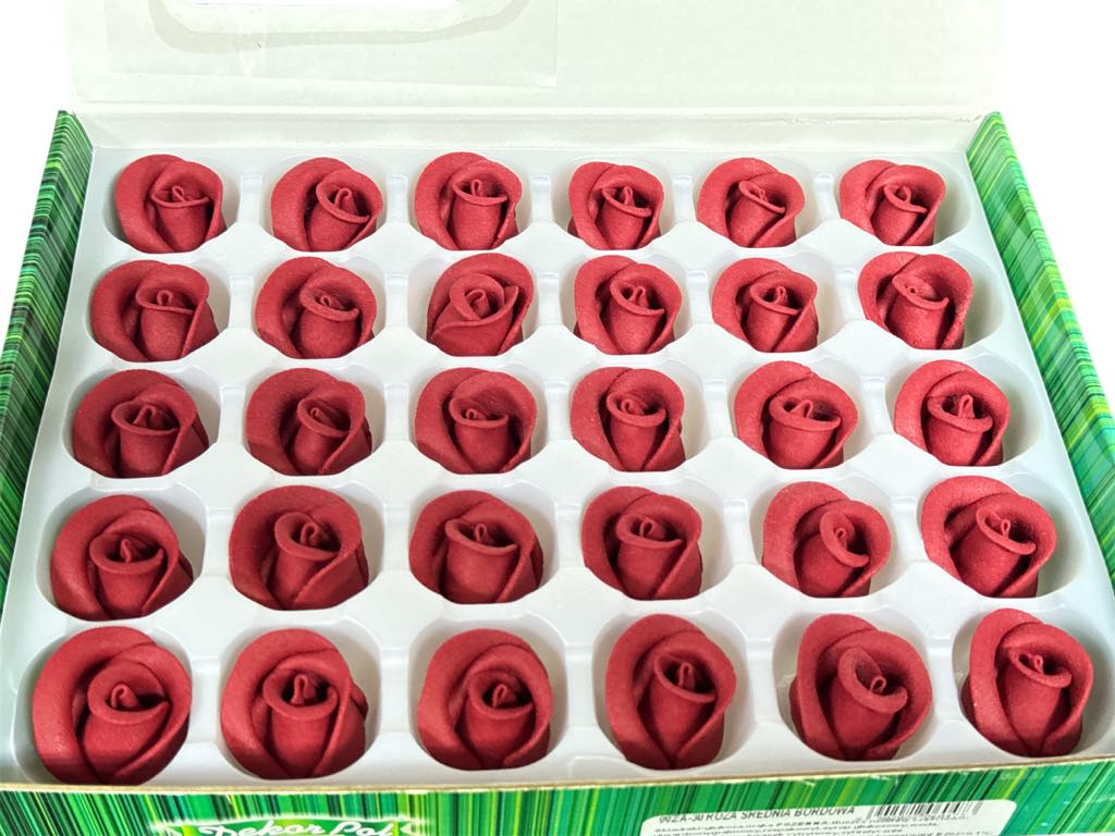 Levně Id_237dp Cukrové Růže 30ks Dort Dekorace Růže Vínová Bordó Bordová Cake