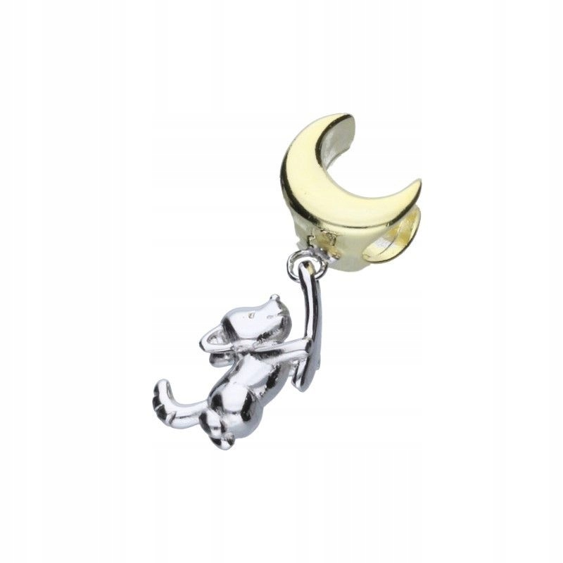 Stříbrný přívěsek Bead 925 pro náramek 925 se zlacením, pejsek, měsíc