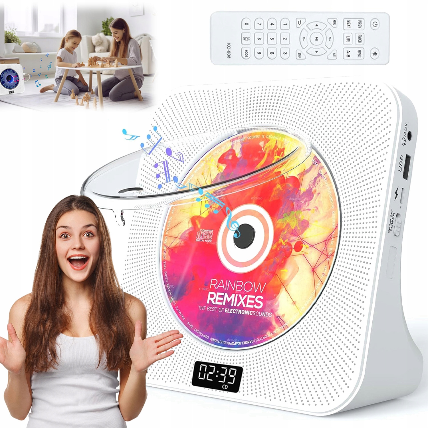 Přenosný Přehrávač CD Bluetooth Rádio Vestavěné Duální Hifi Reproduktory