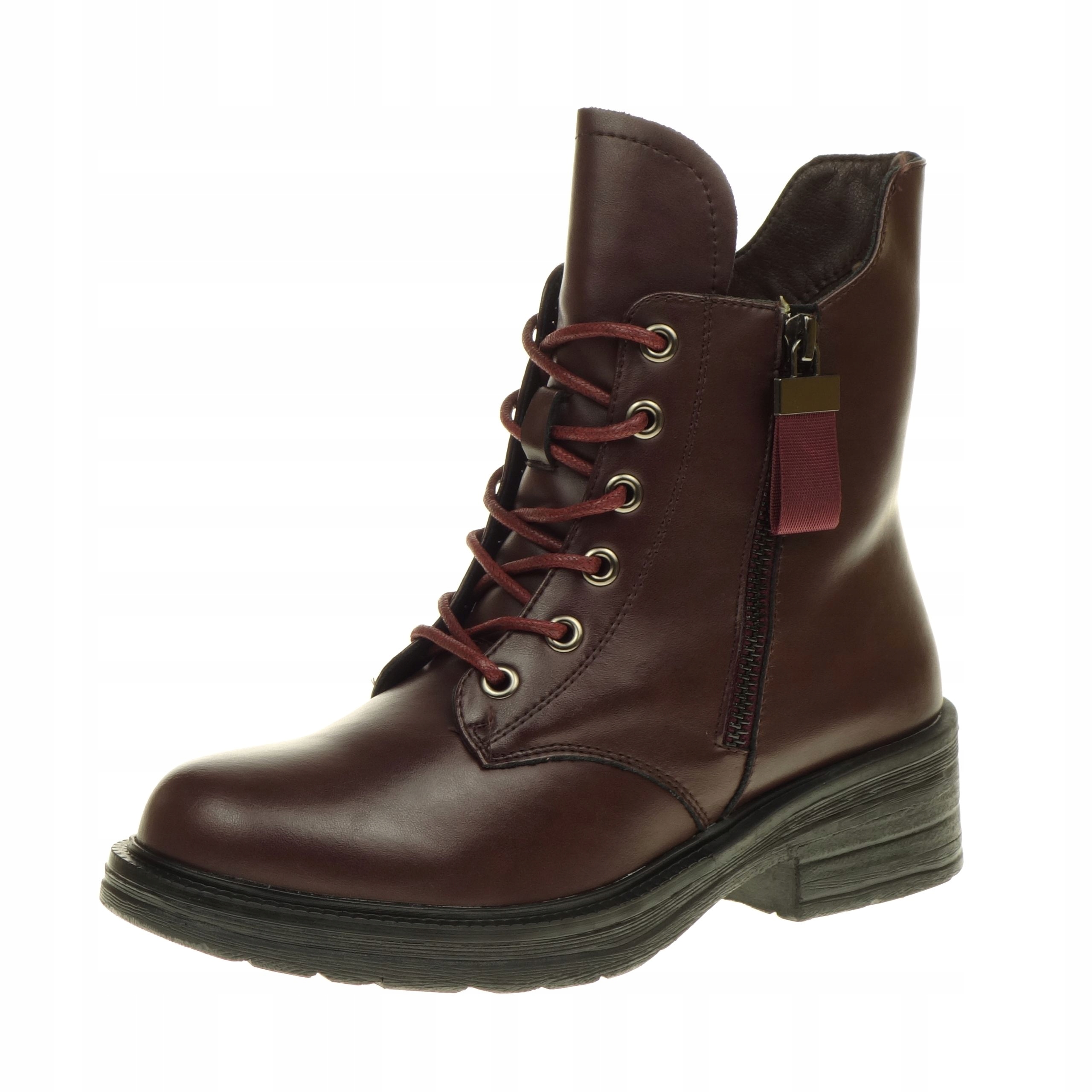 Vysoké Kotníkové Boty Kožené Jezzi Zateplené Zimní na zip Bordové 37