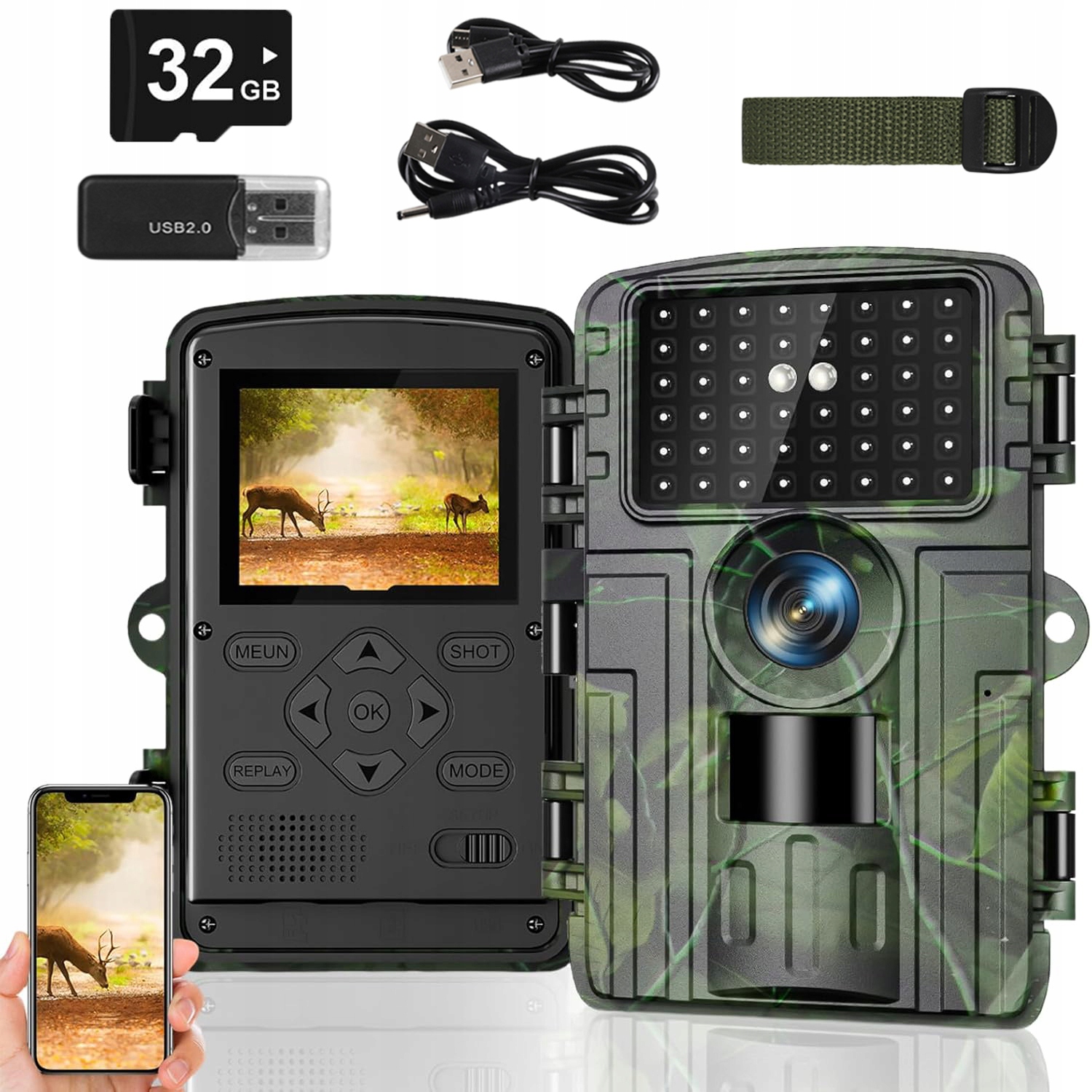 Lesní Kamera Fotopast Senzor Pohybu Ir 4K 60MPX Voděodolnost IP66