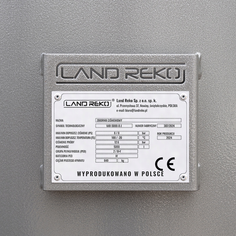 POLSKI ZBIORNIK CIŚNIENIOWY NA SPRĘŻONE POWIETRZE ARGON I AZOT 5000L Model VAR-5000-8-J