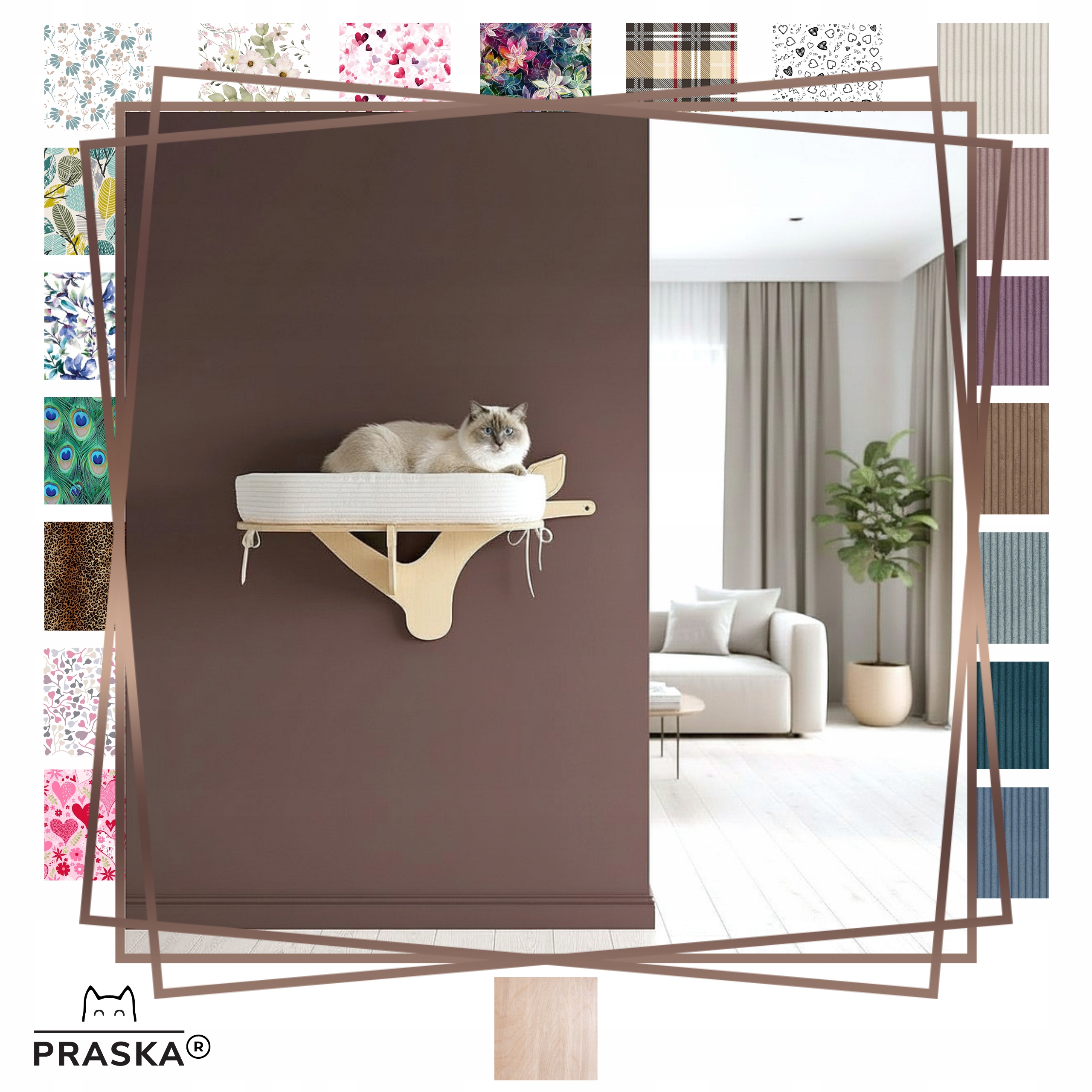 Levně Praska polička na zeď pro kočky Větev F Hnízdo 75x35 cm překližka Natural