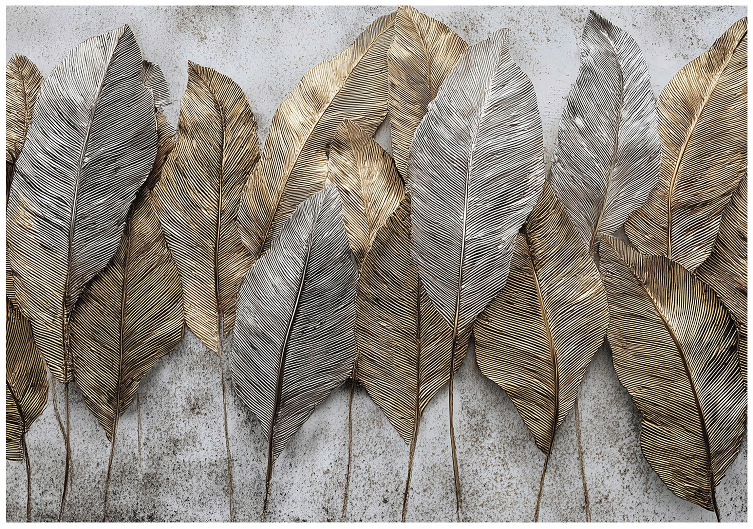 Fototapeta Listy Beton Zlatá Šedá Na Zeď Ložnice Obývací Pokoj 250x175