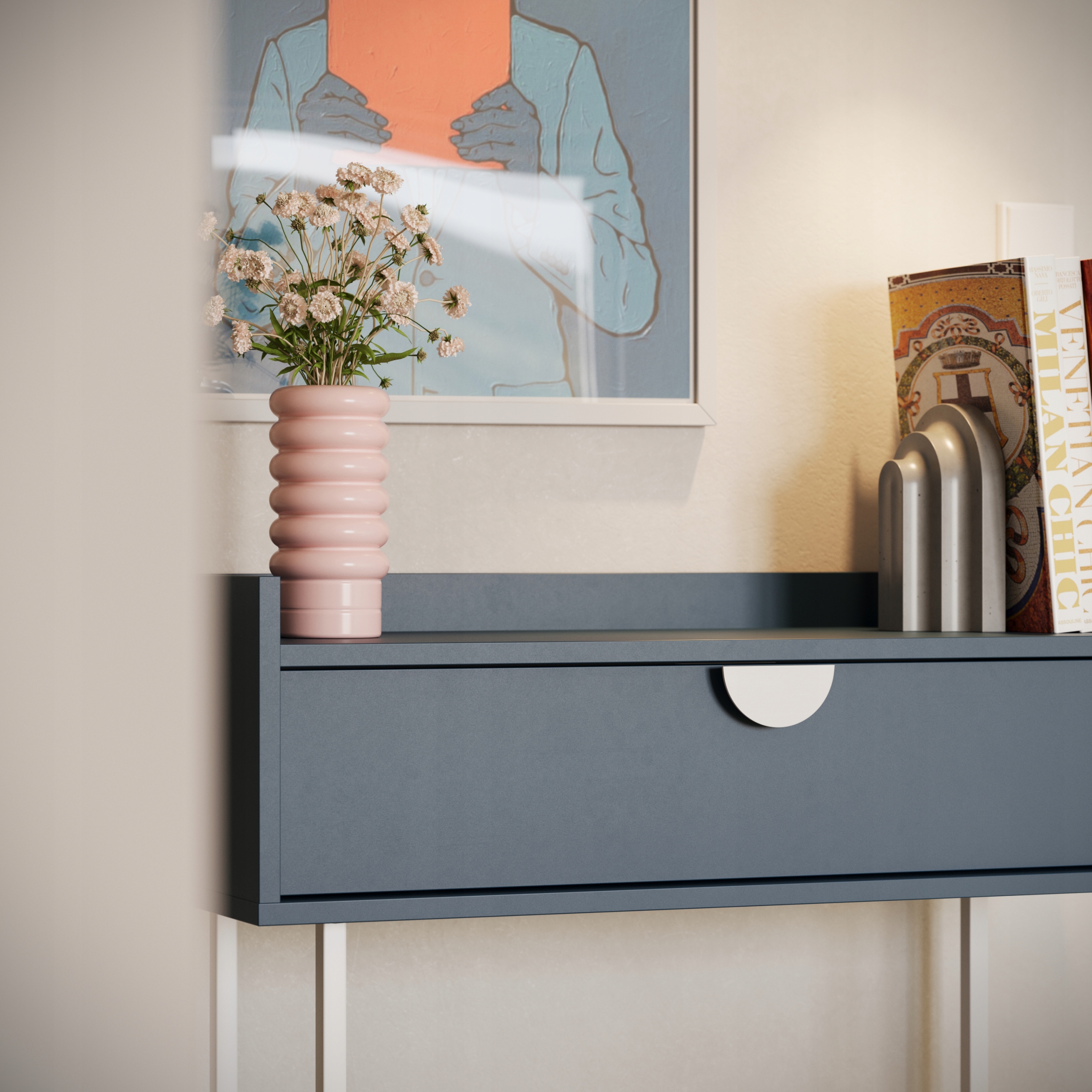 KONSOLA KOMODA POJEMNA TOALETKA SZUFLADA STALOWE NOGI RANT 65CM KS1 SIGI Szerokość mebla 65 cm