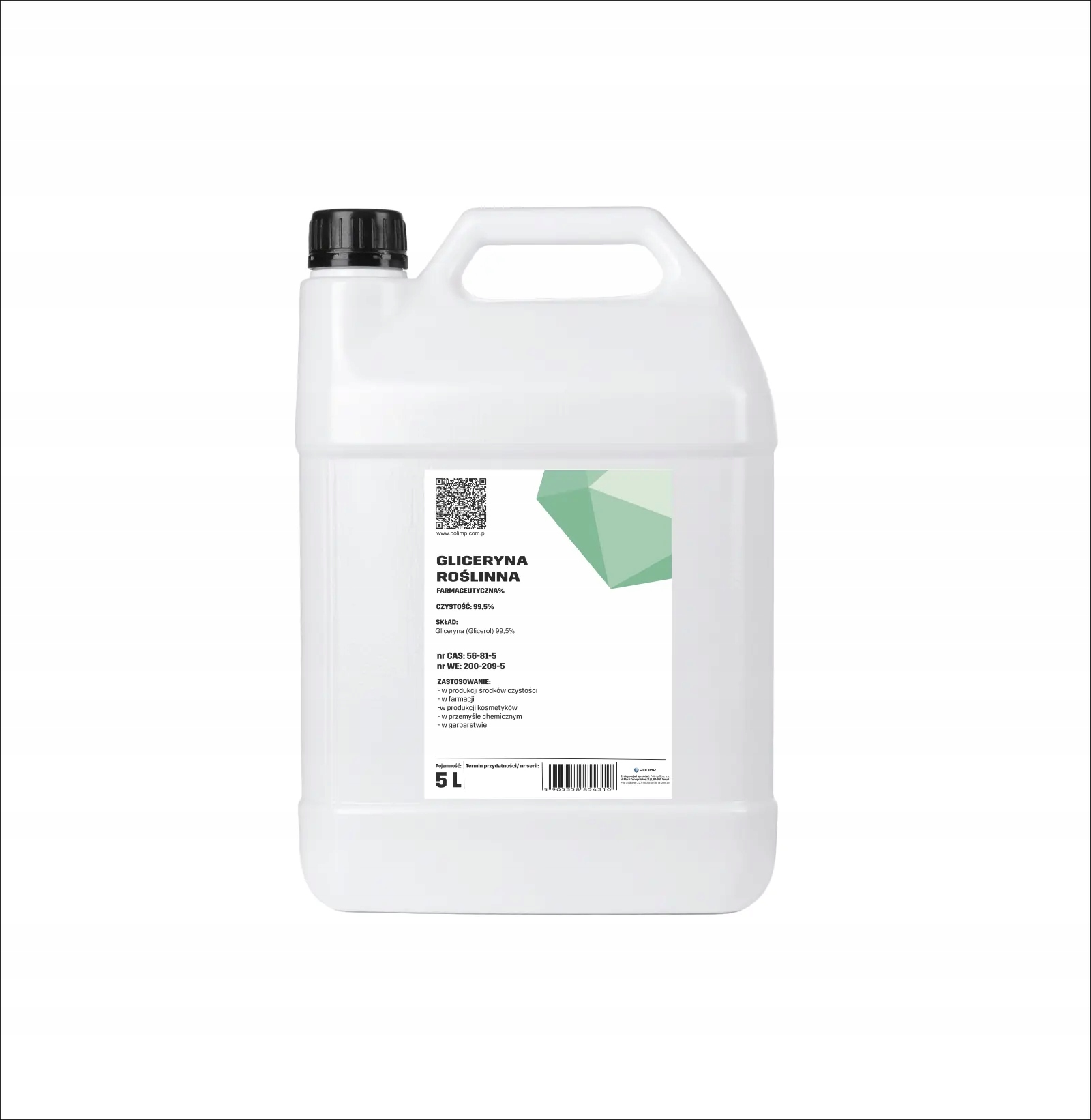 Gliceryna roślinna farmaceutyczna glicerol 99,5% 5 L Polimp