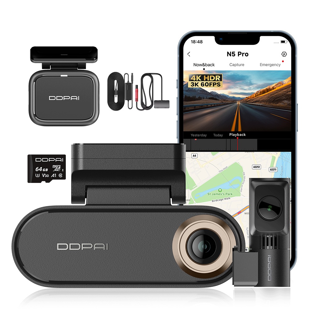 Automobilová Kamera Ddpai Videorekordér N5 Pro 4K Hdr+ Zadní Radar 64GB
