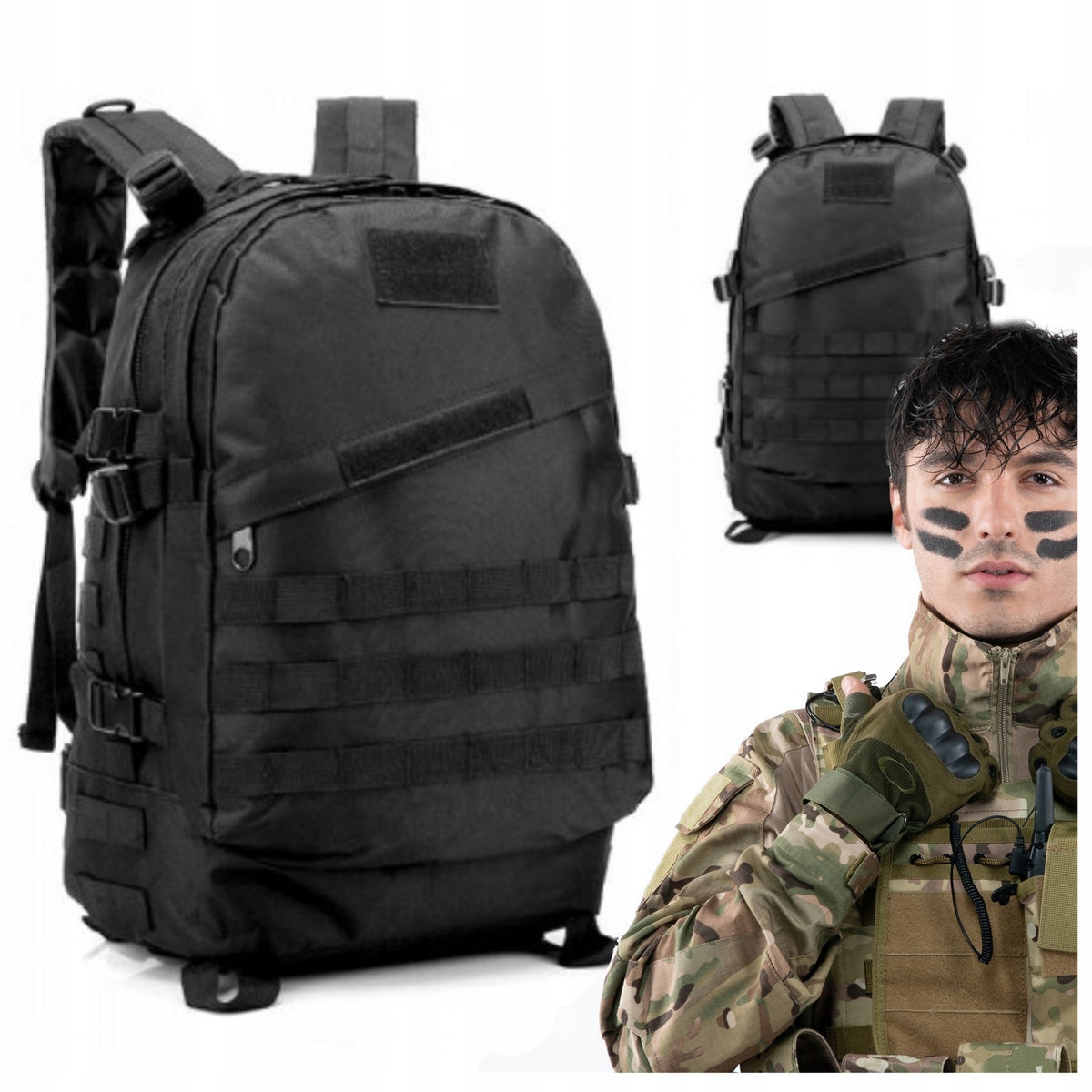 Plecak Wojskowy Taktyczny Militarny Czarny 45L Do Liceum Survival Wędkarski