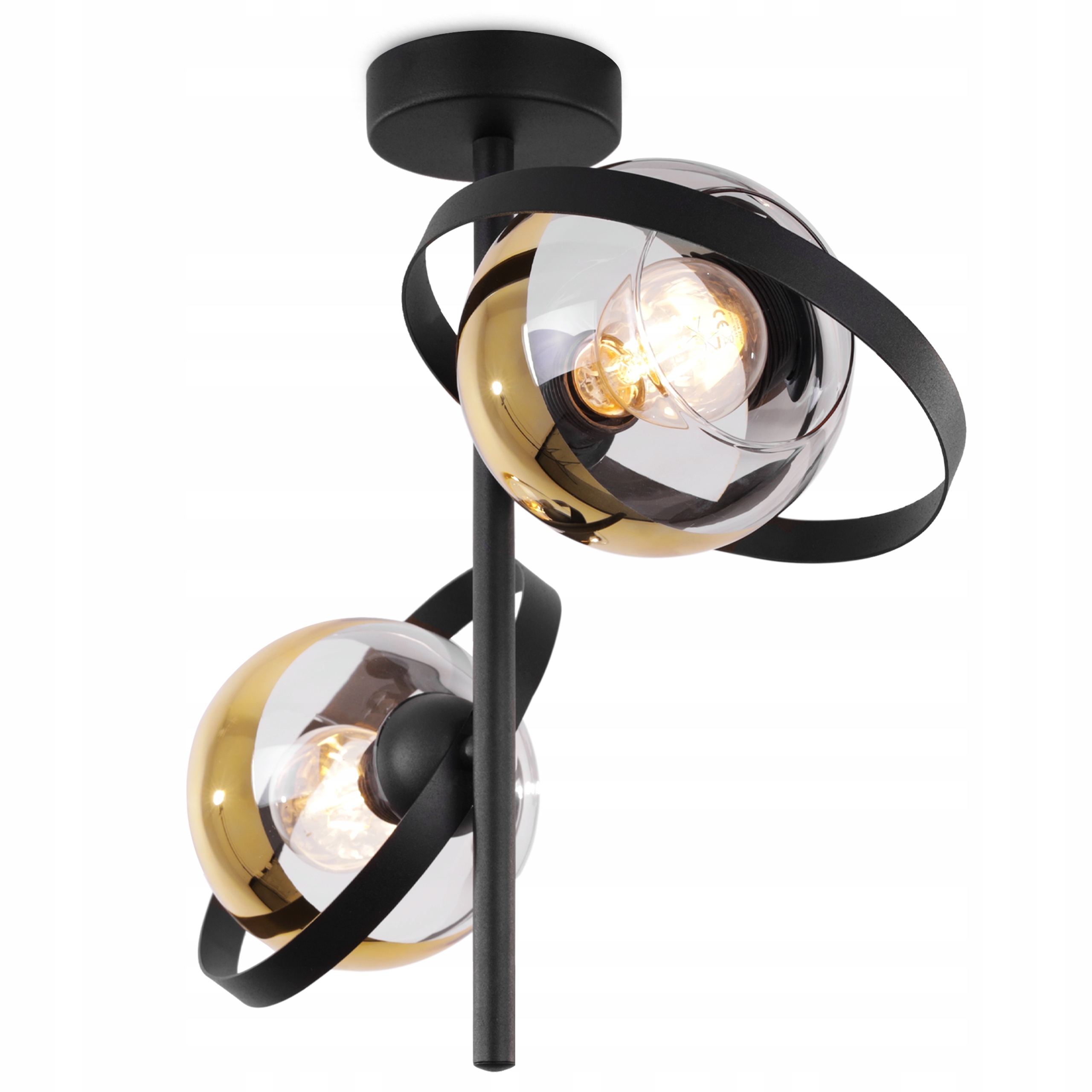 Závěsné Stropní Svítidlo Lustr Černá Zlatá Loft Glamour Ring Skleněné Koule