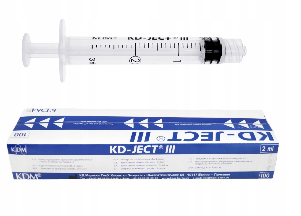 Strzykawki 2 ml Luer Lock KDM 100 szt.