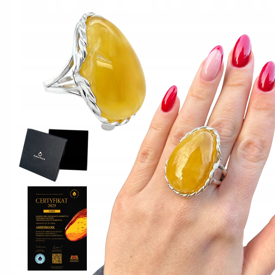 Prstýnek velký stříbrný nastavitelný stříbro s jantarem baltský Film