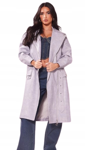 Prettylittlething Kabát Pro Nízké Postavy, Šedý, Velikost 40