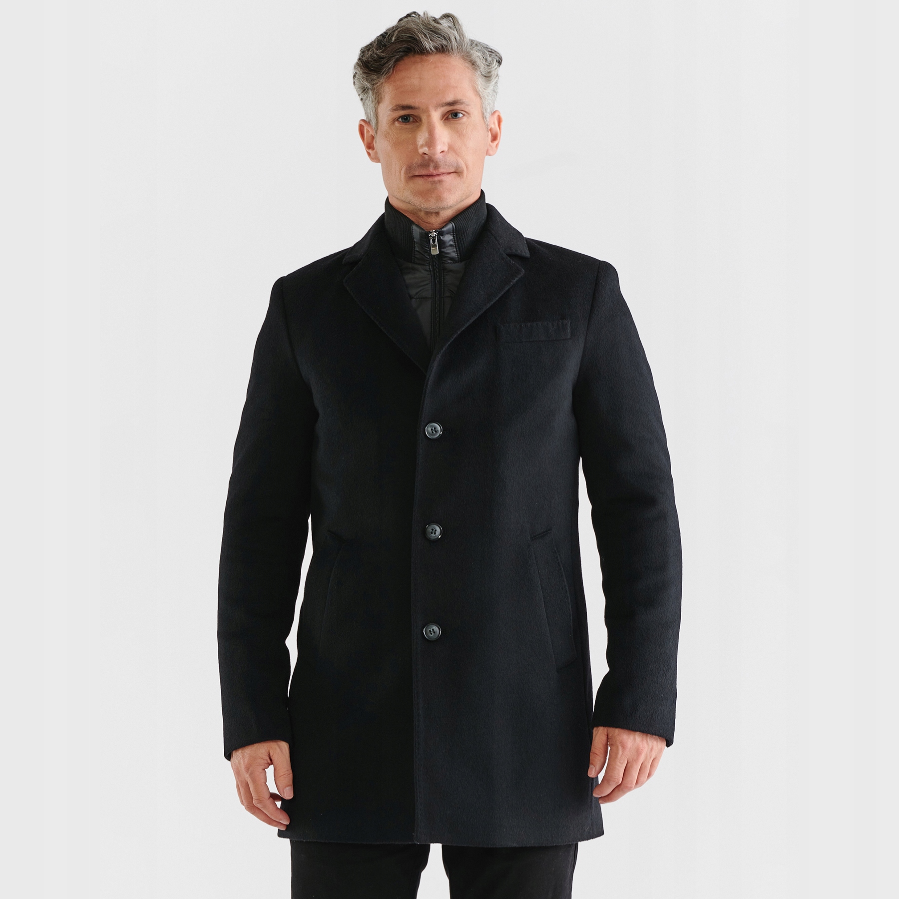 Pánský černý vlněný kabát Pako Lorente , vel 64, velká velikost