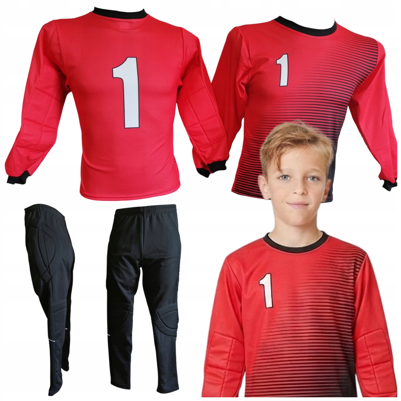 Strój Piłkarski Bramkarski Dla Dzieci Chłopca Bluza Koszulka Spodnie 134 cm