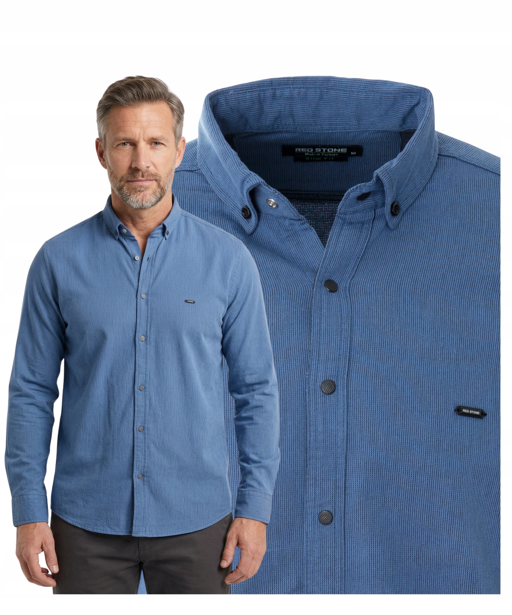 Koszula męska z długim rękawem stylowa Polo rozpinana Comfort Bawełna R. L