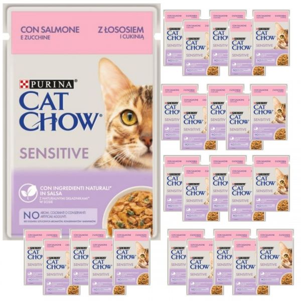 Purina Cat Chow Kot Sensitive s lososem a cuketou v omáčce 85 g x 26 kusů