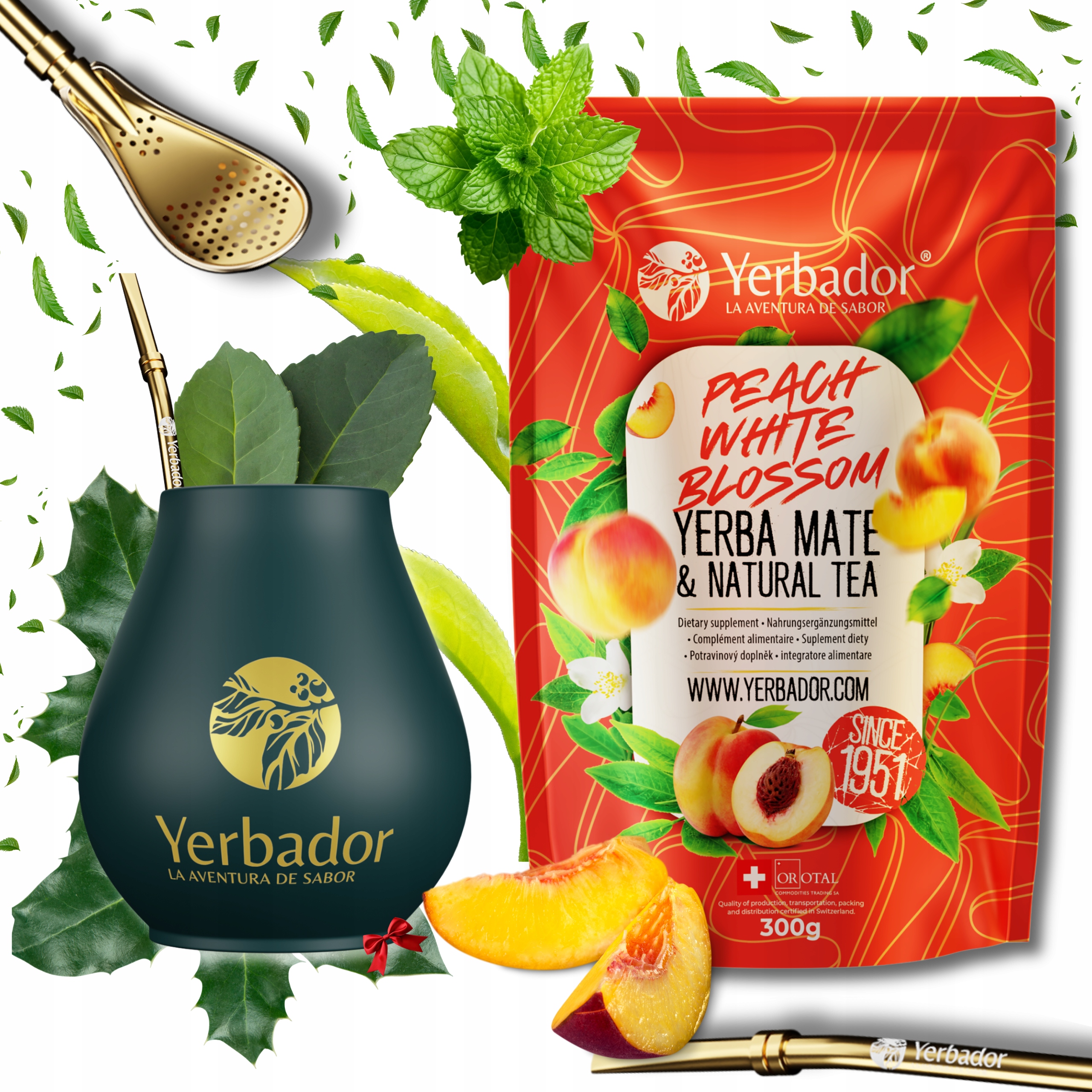 Levně Yerba Mate Yerbador s plody broskve Čaj Matero Bombilla 300 g