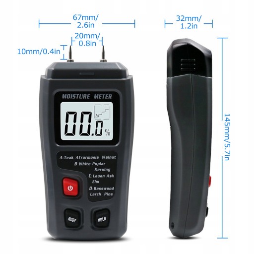 CZUJNIK WILGOTNOŚCI DREWNA WILGOTNOŚCIOMIERZ 99% Szerokość 67 mm