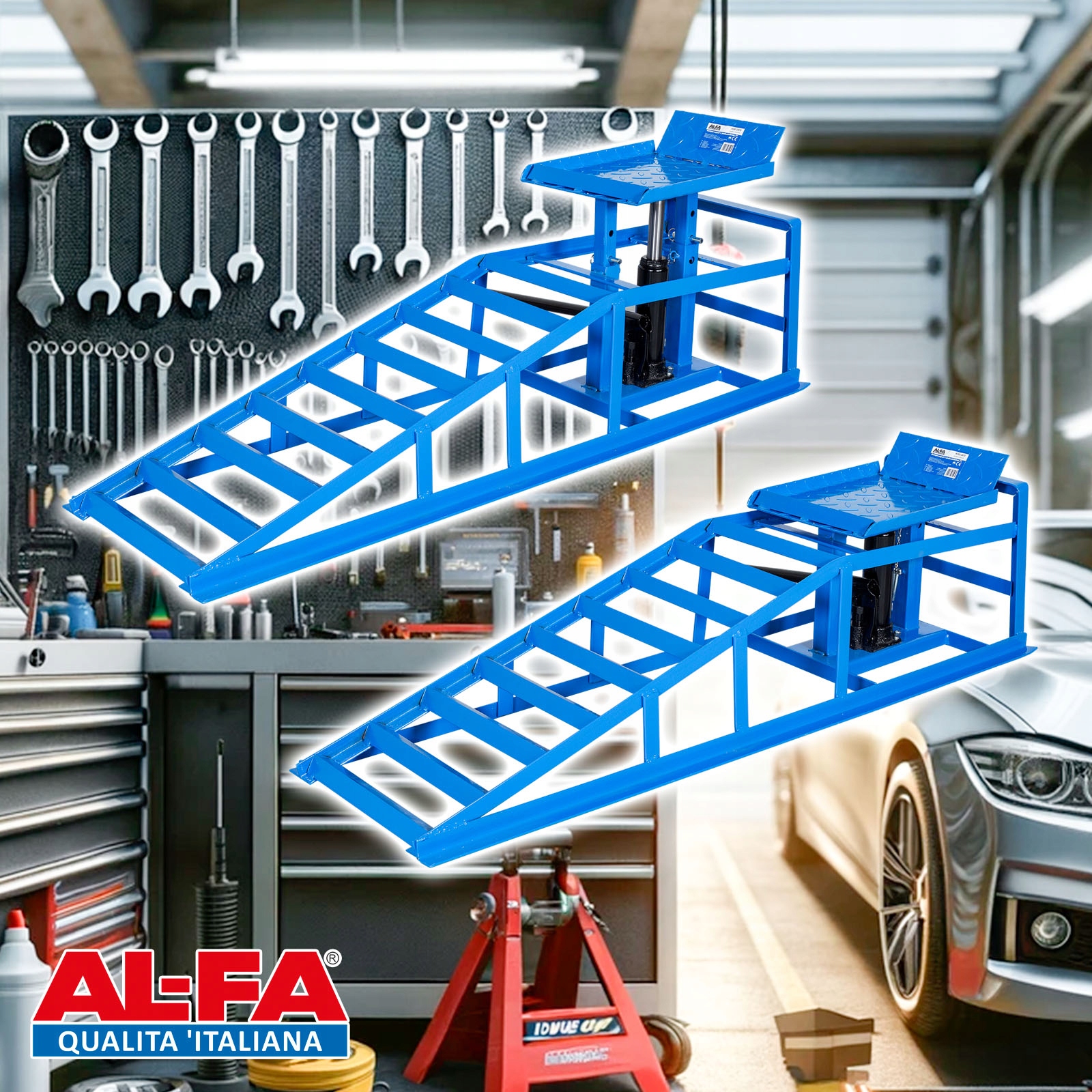 RAMPY NAJAZDY SAMOCHODOWE Z PODNOŚNIKIEM HYDRAULICZNYM PLATFORMY 2SZT MOCNE Kod producenta 2478