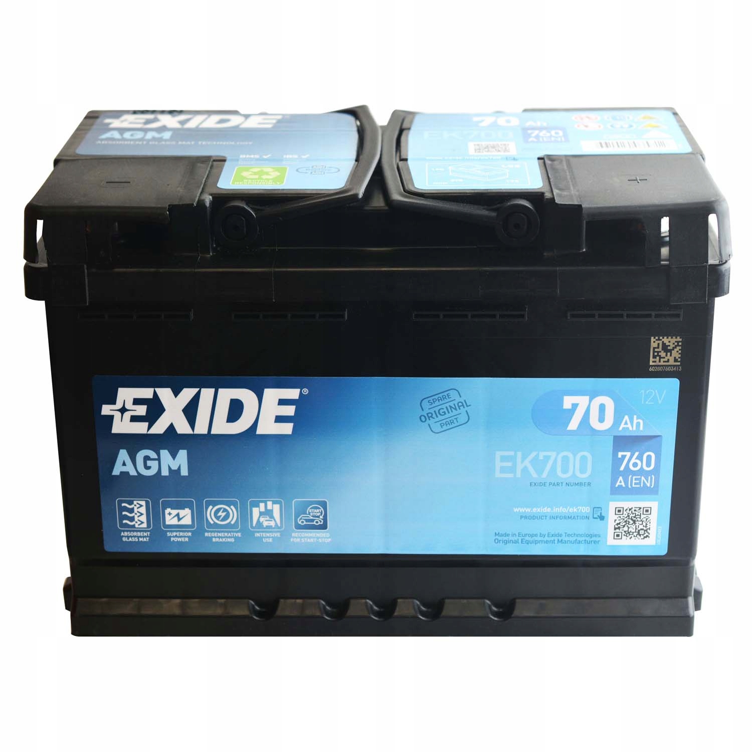 EXIDE EK700 70AH 760A AGM START-STOP Luty 2023 EAN (GTIN) 3661024034050