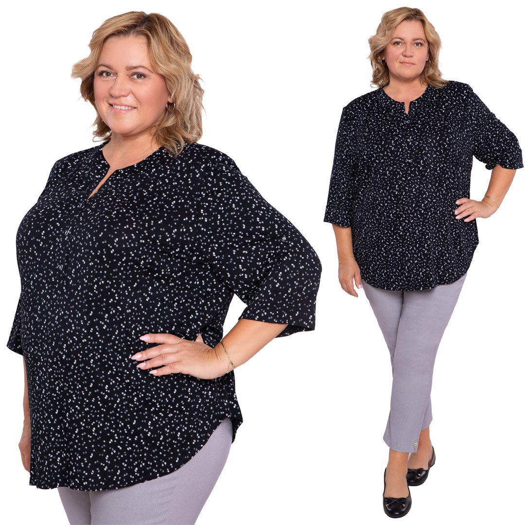 Černá halenka s bílým vzorem plus size velikost 50