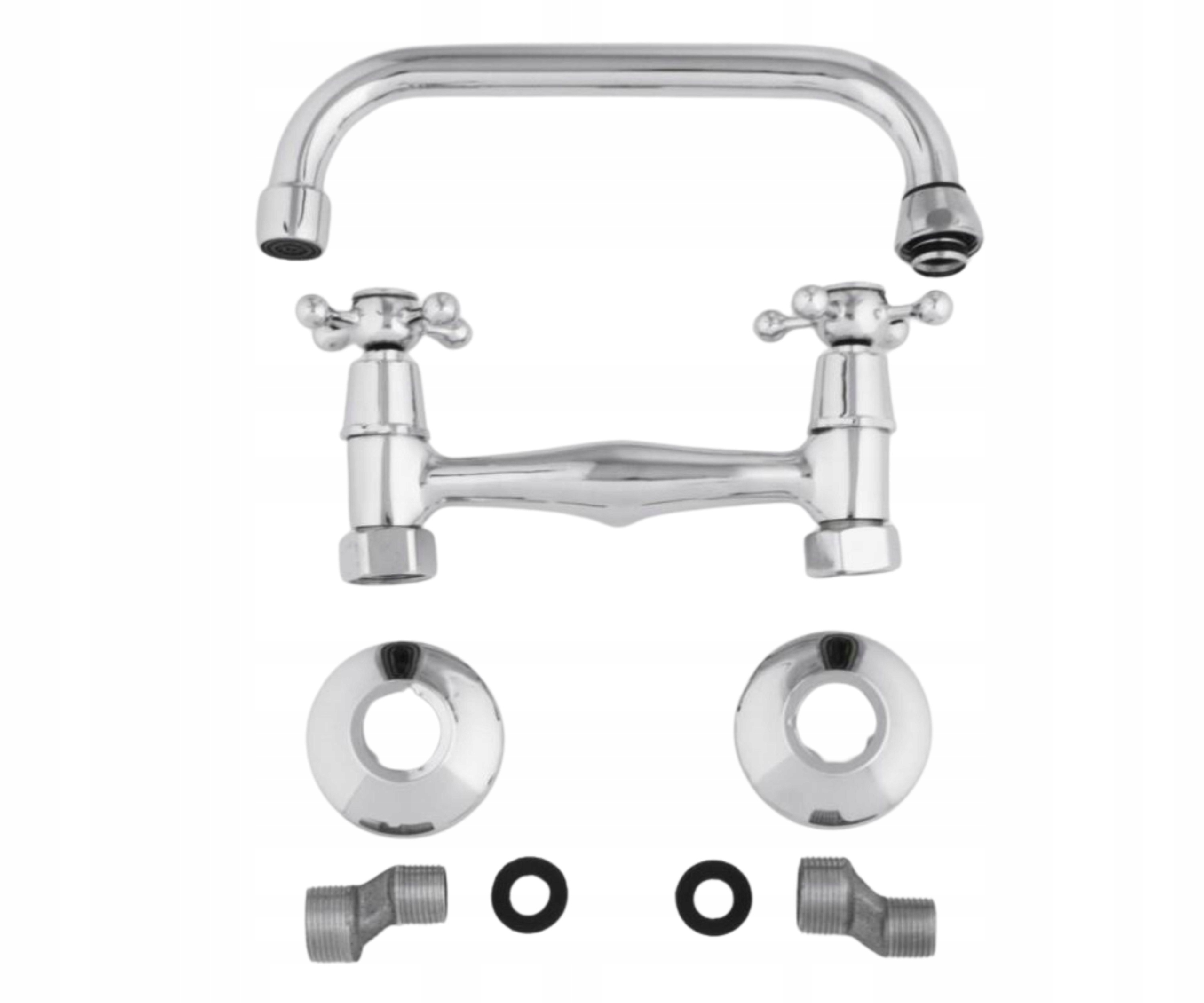 Bateria kuchenna srebrna ścienna retro dwuuchwytowa kran do zlewu kuchni Linia ASTRO