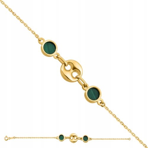 Zlatý náramek 585 s módními vložkami a kameny v barvě malachitu.