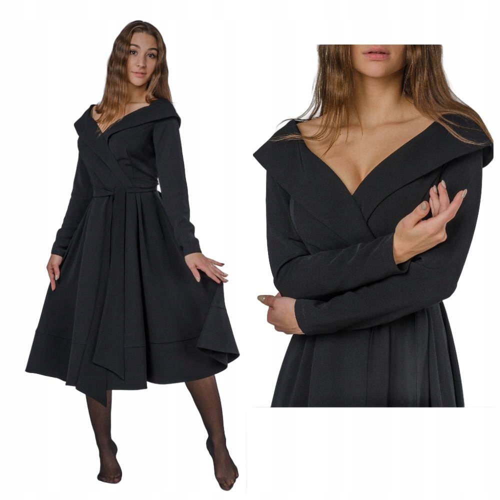 Šaty elegantní s výstřihem černá S28 M/L