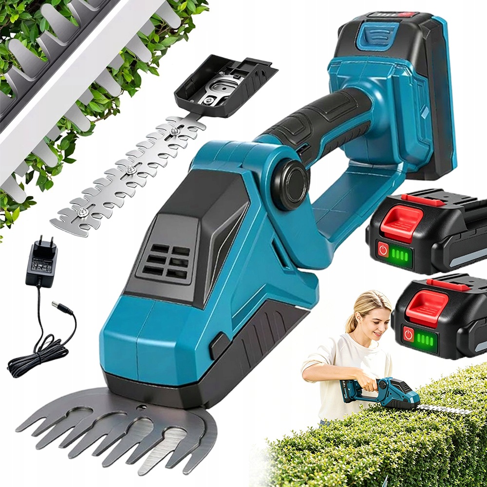 Nůžky Na Trávy Akumulátorové Elektrické Živé Ploty Zastřihovač 2Ah 2x Čepel