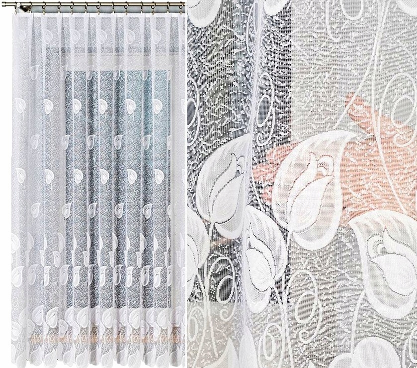 Nora firana żakardowa wzór, 023097, 500x180cm prosta (gotowa) z obszyciem