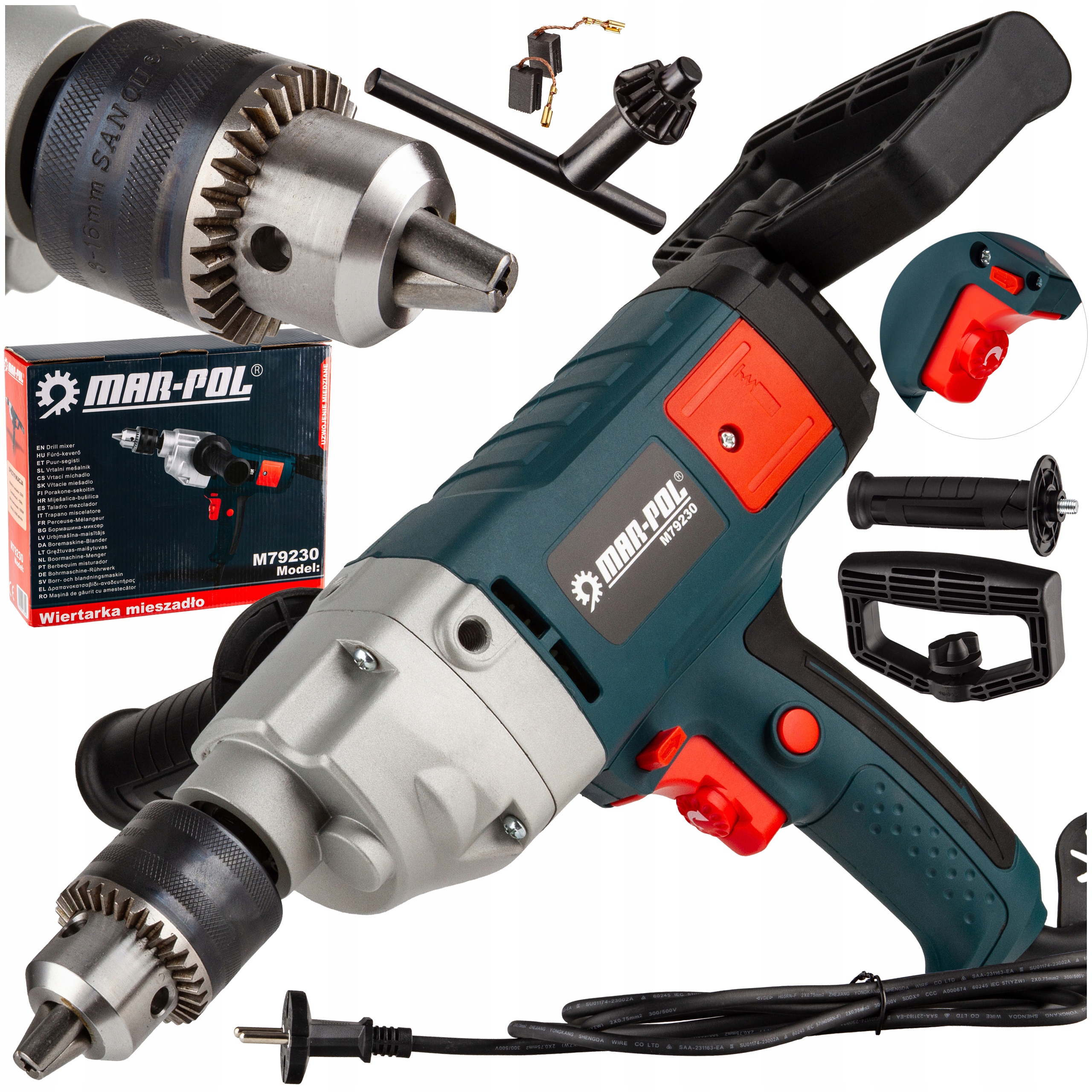 Wiertarka Mieszarka Mieszadło 1050W 3w1 Do Zapraw Kleju farb głowica 3-16mm