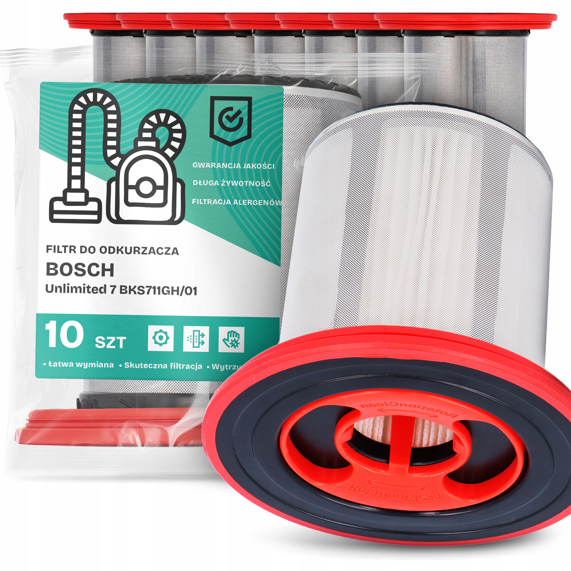 10 x Vzduchový Filtr pro Vysavač Bosch Unlimited 7 BKS711GH/01 Hepa Em-w