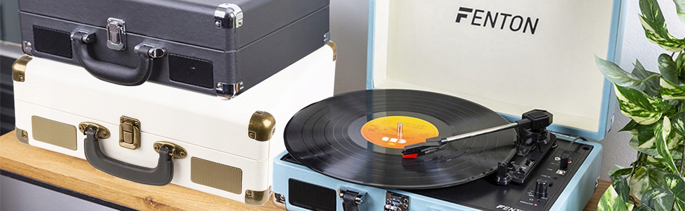 Gramofon z głośnikami w walizce BT USB biały+Winyl Marka Fenton