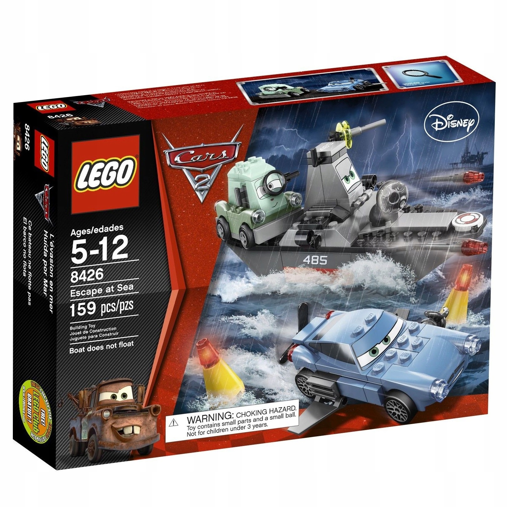 8426 Lego Auta Cars Morska Ucieczka Disney Finn Zundapp statek Misb 2011