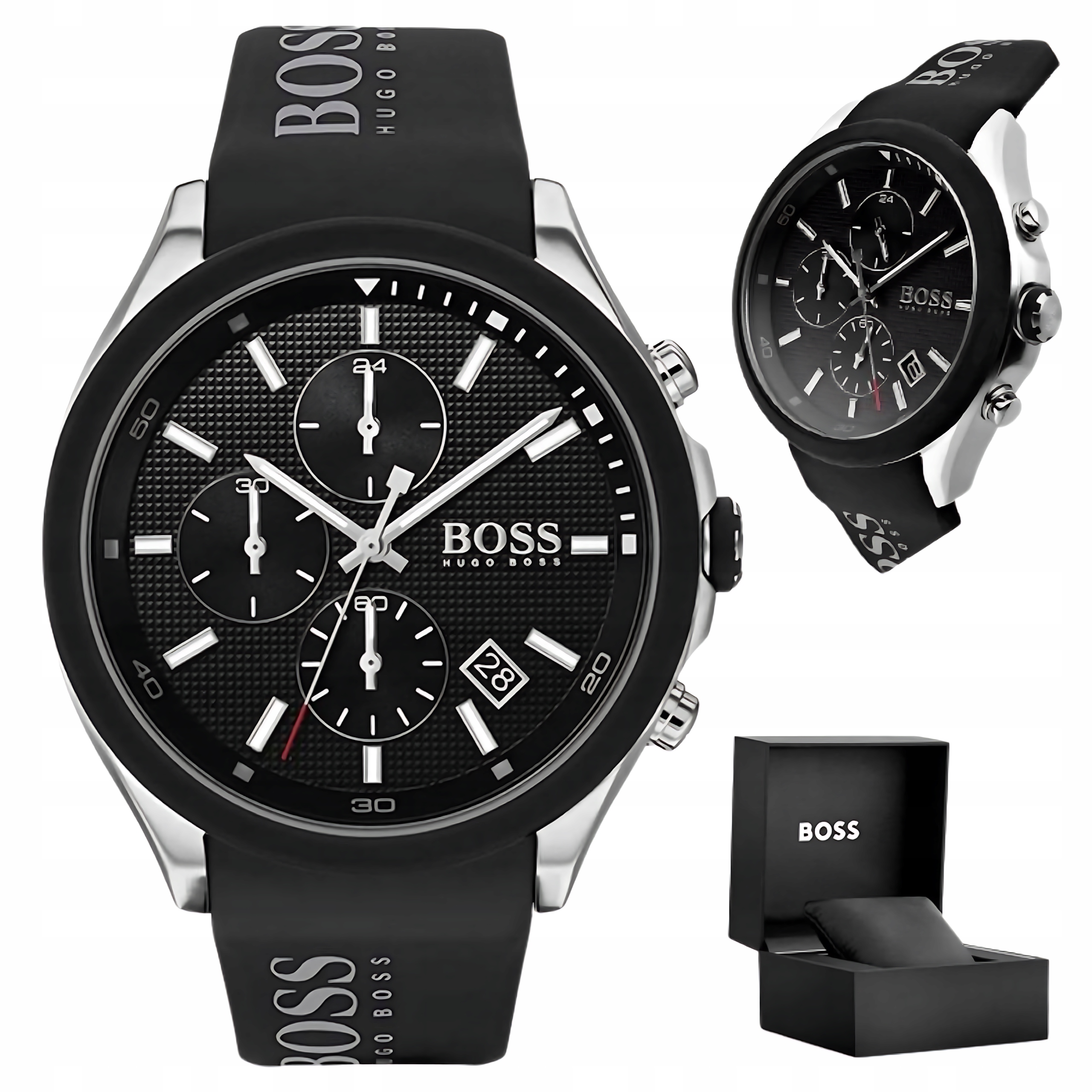 Pánské Hodinky Hugo Boss 1513716 Velocity Černý Chronograf Vodotěsný Box