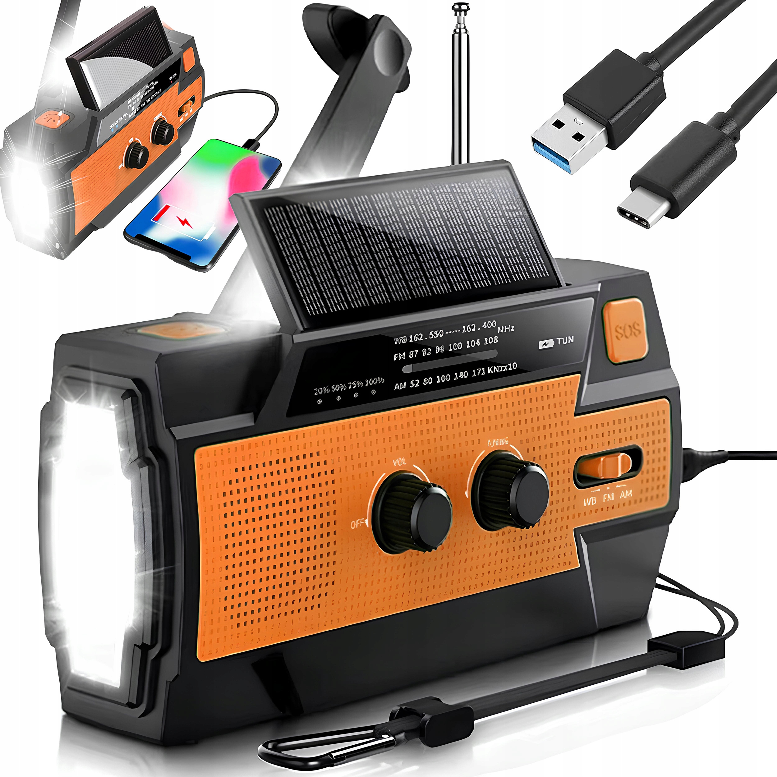Přenosné Solární Rádio Na Kliku Alarm Dynamo Nouzová Svítilna Powerbanka