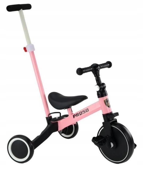 Rower trójkołowy PRO50 z rączką różowy