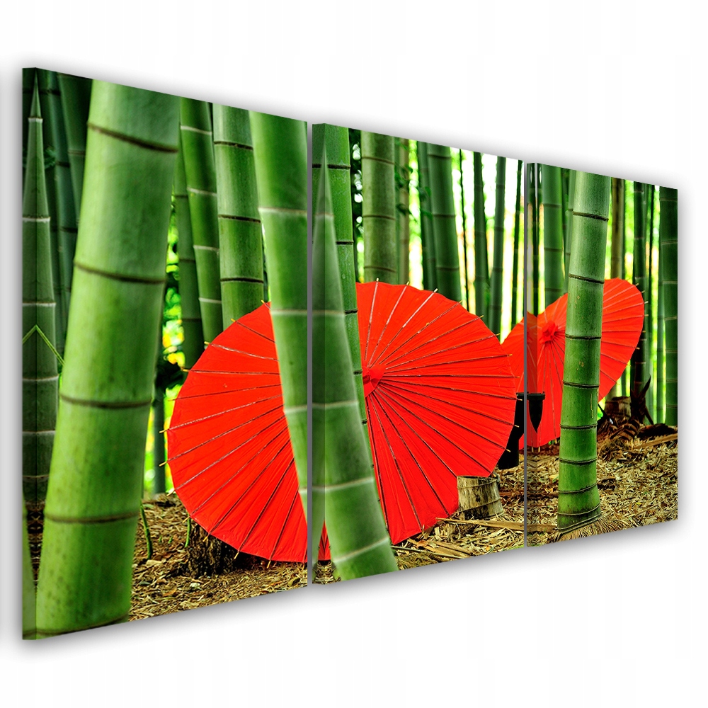 OBRAZ TRYPTYK Japonia Bambus Parasolki 120x80