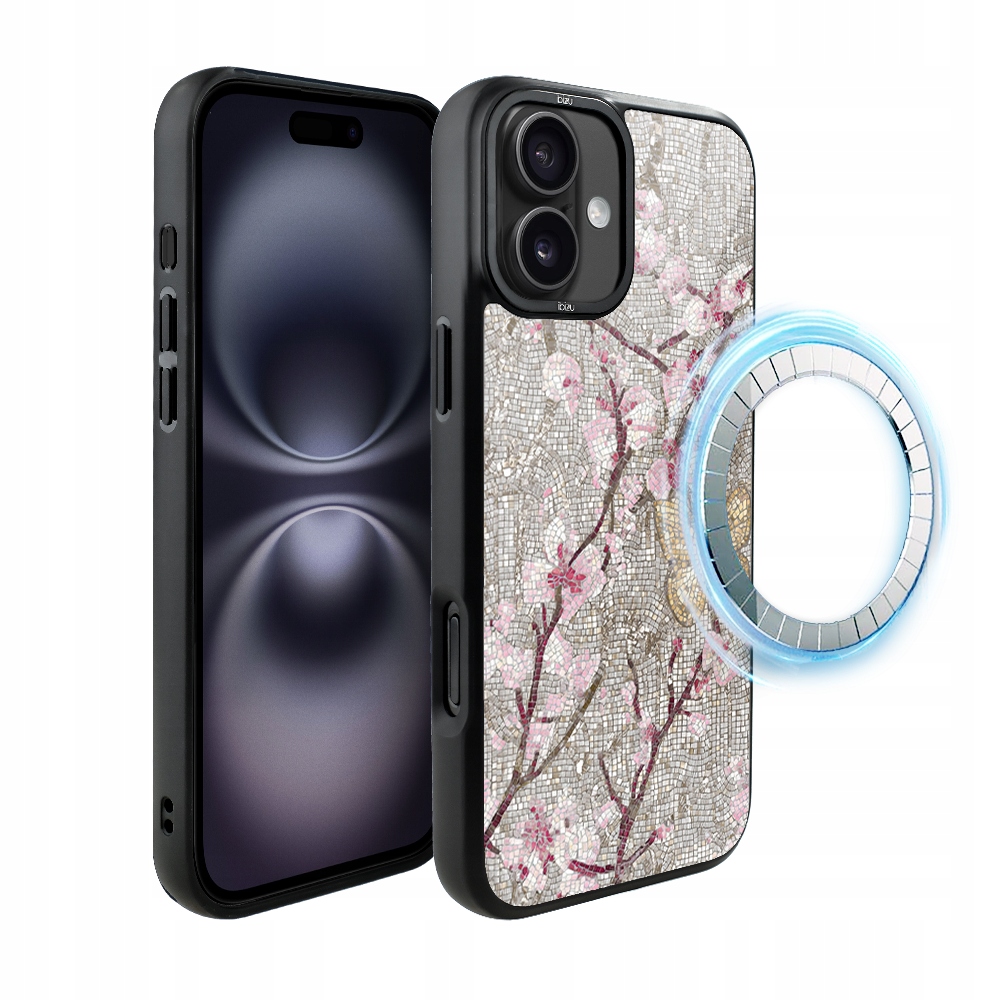 Pouzdro pro iPhone 16 Ibizu DropGuard Matt s MagSafe, Mozaika kvetoucí třešně