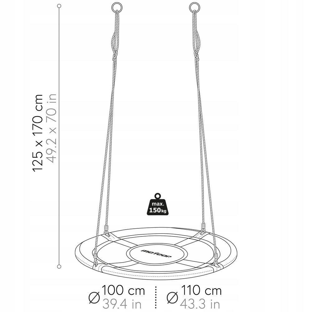 Huśtawka Bocianie gniazdo fotel bujak ogrodowy dla dzieci 100 cm Meteor Waga produktu z opakowaniem jednostkowym 4.1 kg